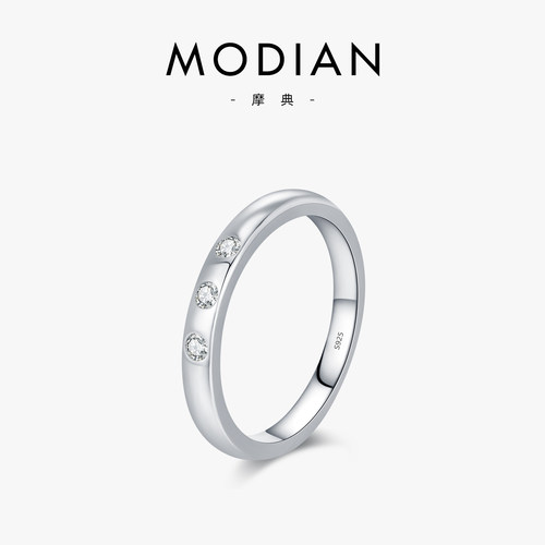 摩典S925纯银精致排钻叠戴指环