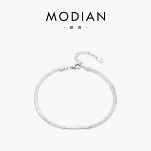 MODIAN摩典S925纯银扁蛇骨链手链女欧美气质极简冷淡风刀片链饰品