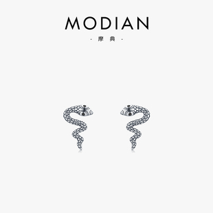 ModianS925纯银耳环女异域灵蛇耳钉蛇形嘻哈庞克复古风男耳饰新品