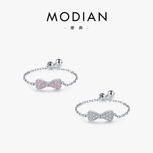 个性 小清新甜美可爱时尚 ins 925纯银微镶蝴蝶结戒指女韩版 MODIAN