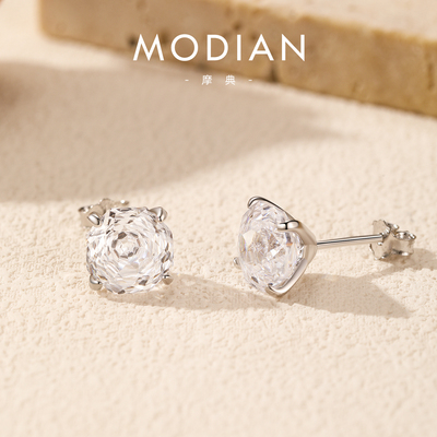 摩典S925纯银玫瑰花切男女耳钉