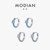 MODIAN S925纯银合成绿松石耳圈女小众设计感精致日韩百搭耳扣