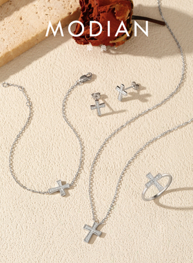 摩典S925纯银莫桑钻十字架项链女