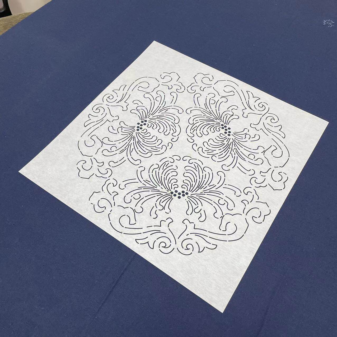 刺子绣模版 大小菊花团 餐垫 桌垫 刺绣重复使用描图绘图软模板