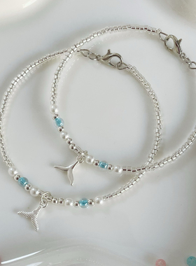 闪闪蓝色美人鱼尾手链轻奢小众精致百搭高级手饰女生灵动优雅手饰