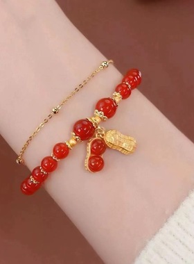 新中式手工手串仿天然红玛瑙手链女新款网红爆款本命年闺蜜礼物