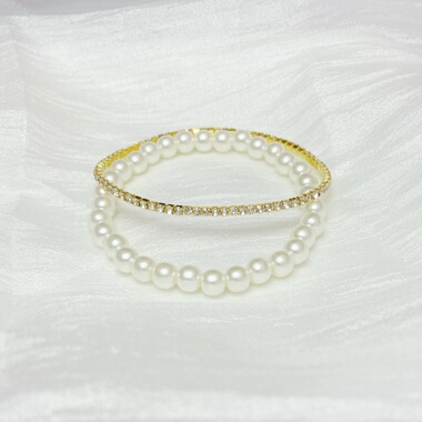 2条双层叠戴珍珠锆石手链女轻奢小众精致串珠闺蜜手串新款手饰