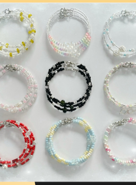 ins风高颜值米珠手链多巴胺甜美可爱随心配10条猫眼石彩虹手串链