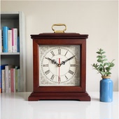 简约复古实木台钟书桌座钟电视柜摆件客厅美式 钟表 新中式
