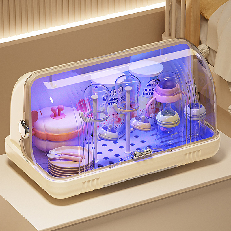 奶瓶收纳盒紫外线消毒沥水防尘收纳箱婴儿专用辅食晾干沥水储物柜