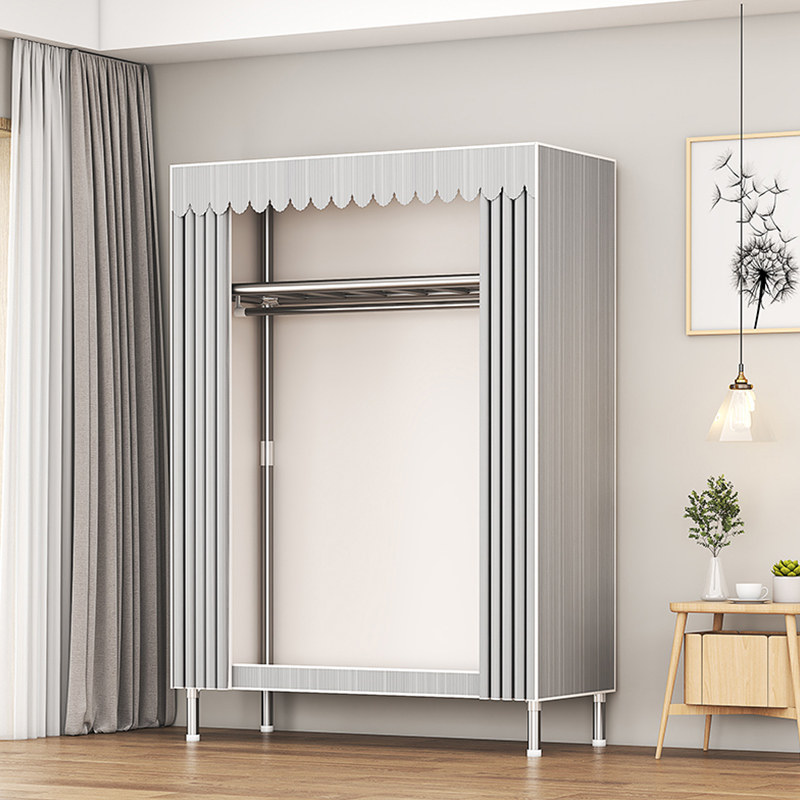 简易衣帽架防尘加厚布衣柜钢管加粗加固全钢架出租房用收纳挂衣橱