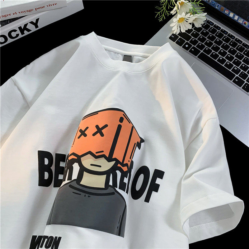 美式高街纯棉短袖t恤男生夏季重磅潮牌宽松大码百搭情侣半袖