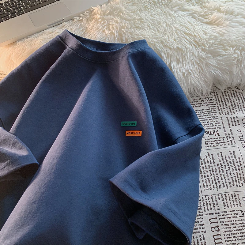 新款260g重磅美式复古短袖T恤男oversize潮牌小绣标五分半袖体恤