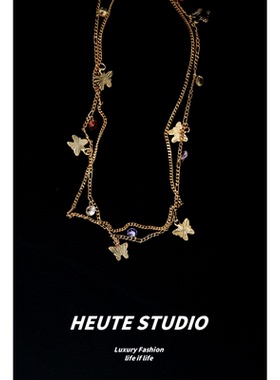 超闪复古彩色幸运蝴蝶双层项链