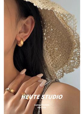 HeuteStudio 小众设计 ins高级感圆形磨砂几何椭圆耳环耳钉女