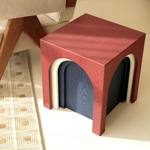 中古风复古色实木凳子餐桌凳休闲凳小户型家用可叠放小边几