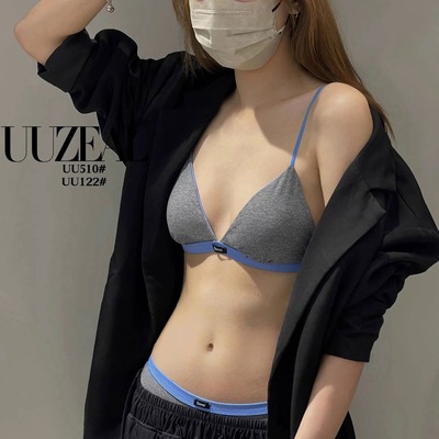 小胸美背女法式三角杯撞色文胸