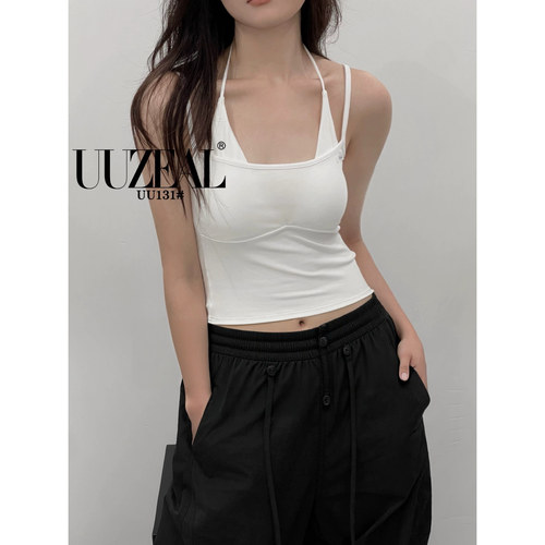 uuzeal撞色拼接假两件挂脖美背潮2026春夏新款内搭外穿吊带背心女