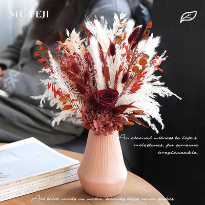 高级感轻奢风丝绒玫瑰干花永生花花束年宵花家居装饰摆件