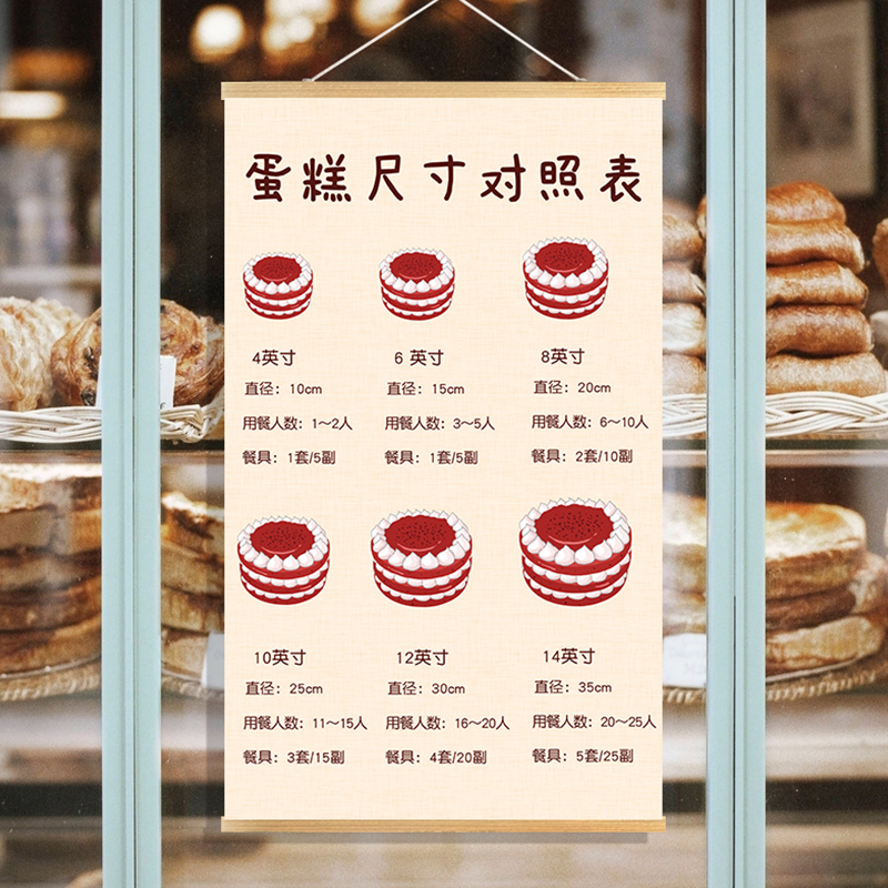 小红书推荐ins蛋糕尺寸对照说明面包店挂布画烘焙馆背景摆摊装饰