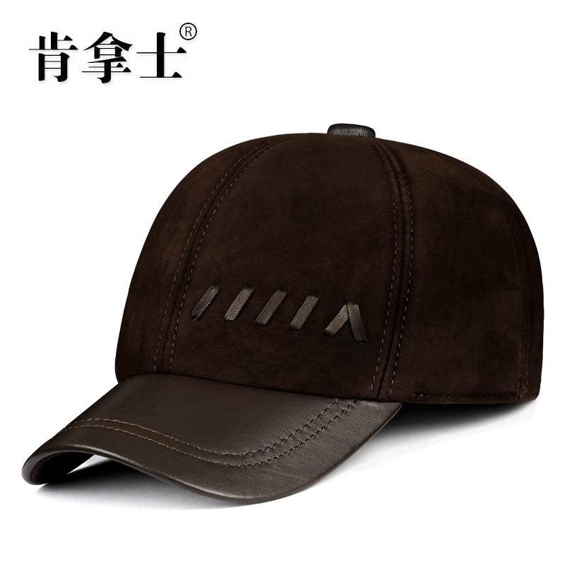 真皮棒球帽男士秋冬季韩版户外休闲保暖反绒羊皮帽子男冬时尚棉帽