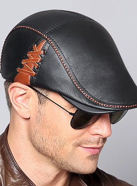 男士皮帽 真皮鸭舌帽 贝雷帽春秋时尚单皮前进帽英伦真皮帽子韩版