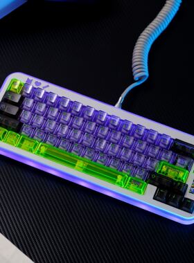 EVA初号机紫色原厂高度PC材料全透明透光丝印键帽大全套冰晶键帽