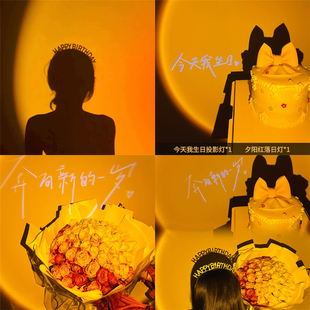 网红生日投影灯氛围装饰宝宝周岁派对快乐场景布置ins拍照道具灯