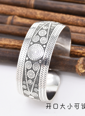 民族风复古欧美雕花开口宽面手镯