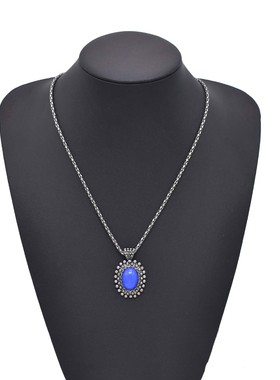 菱形格圆链条亚克力宝石吊坠项链