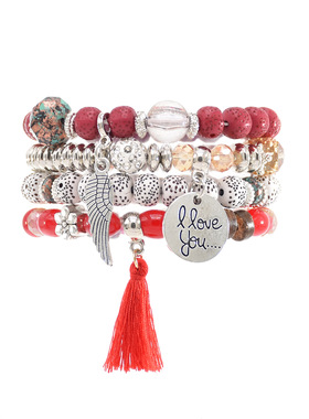 波西米亚民族风串珠多层红色手链