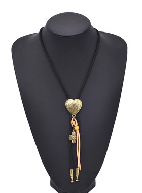 简约合金做旧爱心十字绳子毛衣链