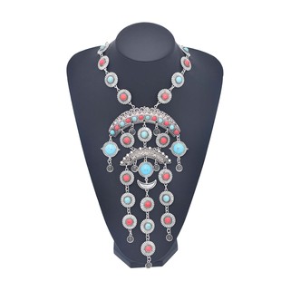 欧美波西米亚项链繁琐复杂仿松石夸张长款吊坠配饰民族风项饰女款