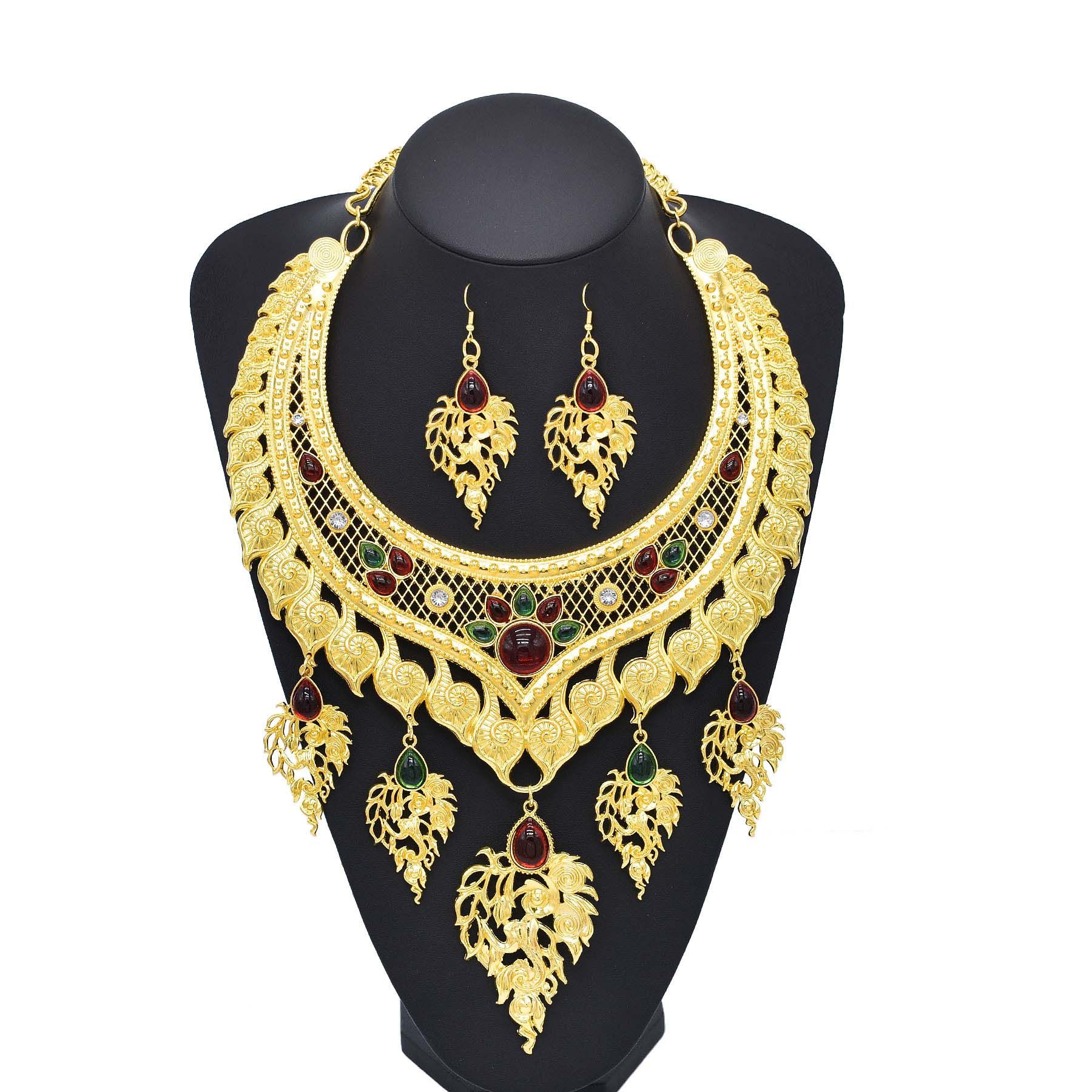 阿拉伯中东迪拜夸张镀金镂空项链耳环异域风情女舞蹈演出首饰套装