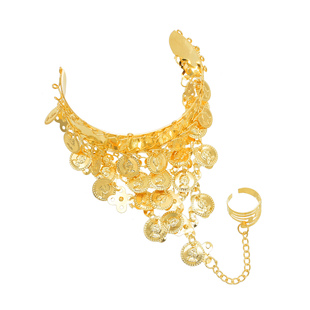 印度风公主金色手链戒指一体硬币人像开口可调节异域风情手镯配饰