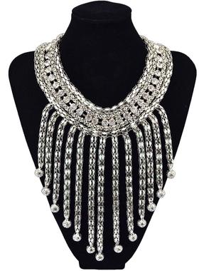 水钻多层长流苏亮色珠珠吊坠项链