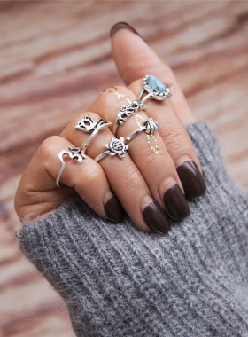 波西米亚关节戒指松石环藏饰品