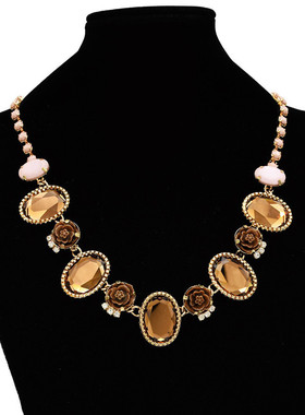 合金宝石女水钻花朵欧美饰品项链