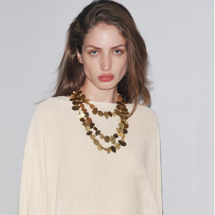 欧美多层不规则金属圆片项链时尚潮流叠戴颈链夸张亮片毛衣链项饰