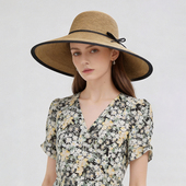 法式 优雅波浪饰边大檐草编遮阳帽