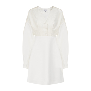 XENSE YOU联名 V领长袖 A摆收腰连衣裙 Petit 灯笼袖 Bari