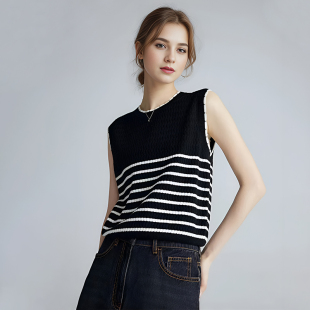 撞色条纹针织背心 简约时尚 Petit Bari