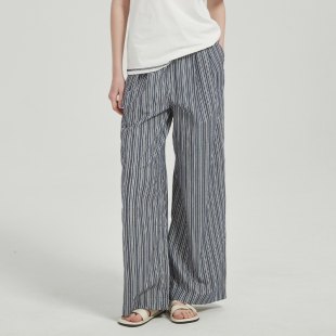 慵懒松弛松紧腰竖条纹廓型休闲裤 Petit Bari