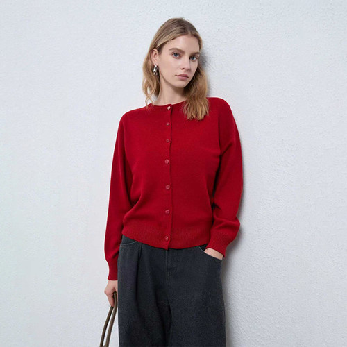 简约慵懒羊毛羊绒长袖针织开衫