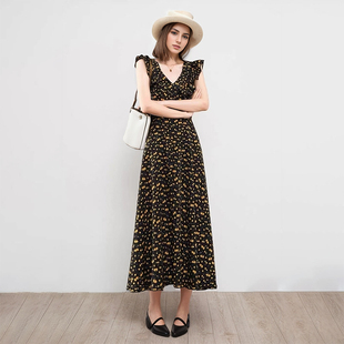 复古碎花荷叶边连衣裙 法式 Petit Bari