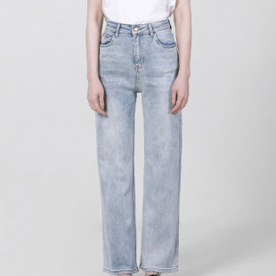 长裤 Petit 浅色阔腿裤 女士毛边宽松直筒牛仔裤 Bari