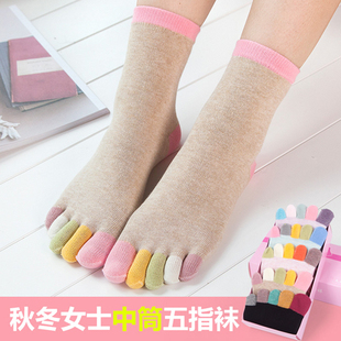 五指袜女纯棉夏季防臭抗菌中筒棉袜秋冬天女士女学生分趾脚趾袜潮