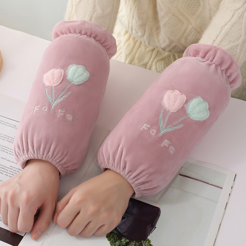 中长款防污绒布袖套学生套袖护袖