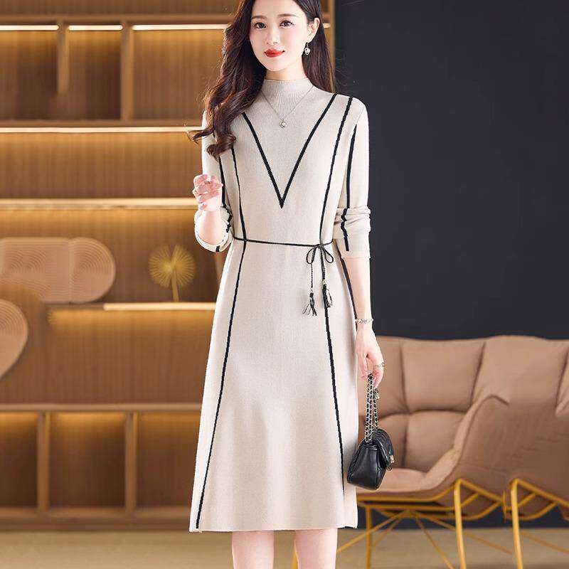 秋冬加厚打底裙女士2025新款内搭配大衣针织连衣裙时尚百搭毛衣裙