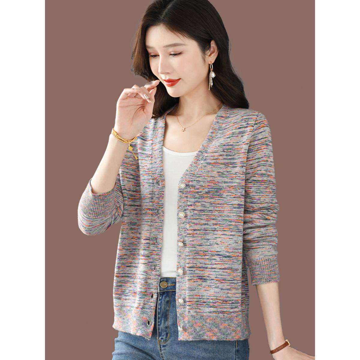 羊毛衫女开衫V领2025春秋季新款毛衣外套时尚外穿花色洋气针织衫